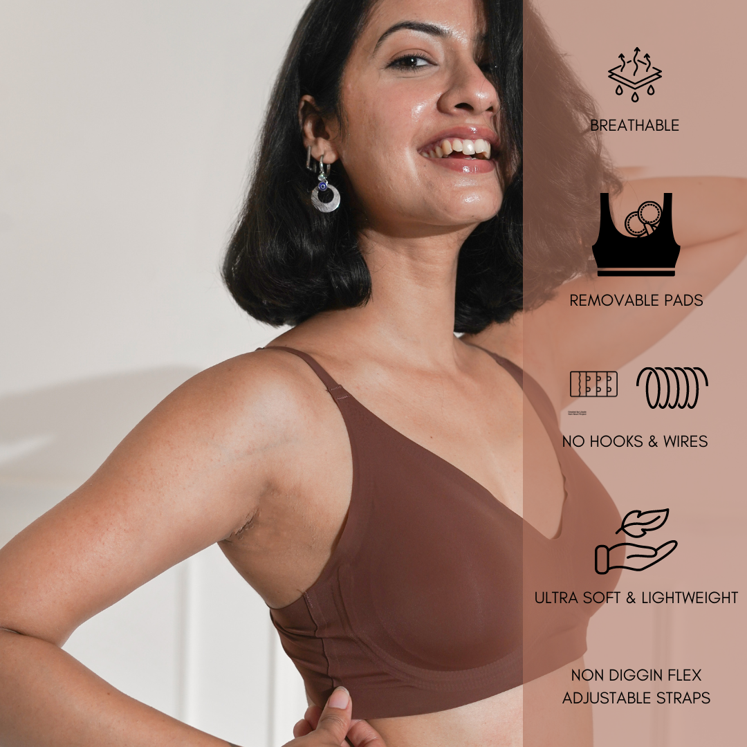 Seamless Wireless Removable Pads Bra Brown