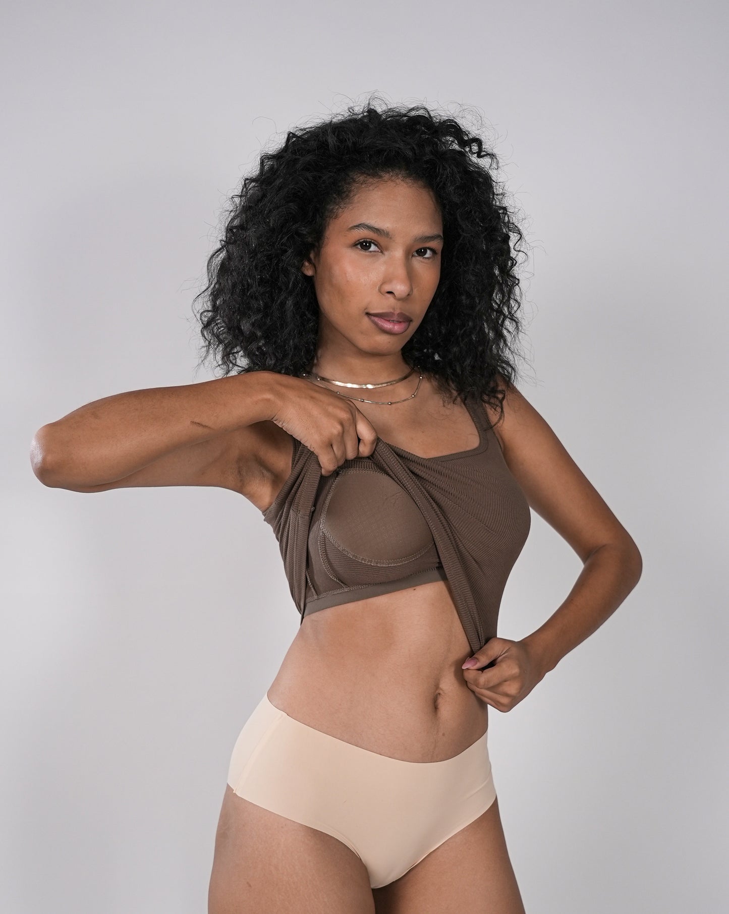 Wide Strap Sleeveless Bra Top Khaki