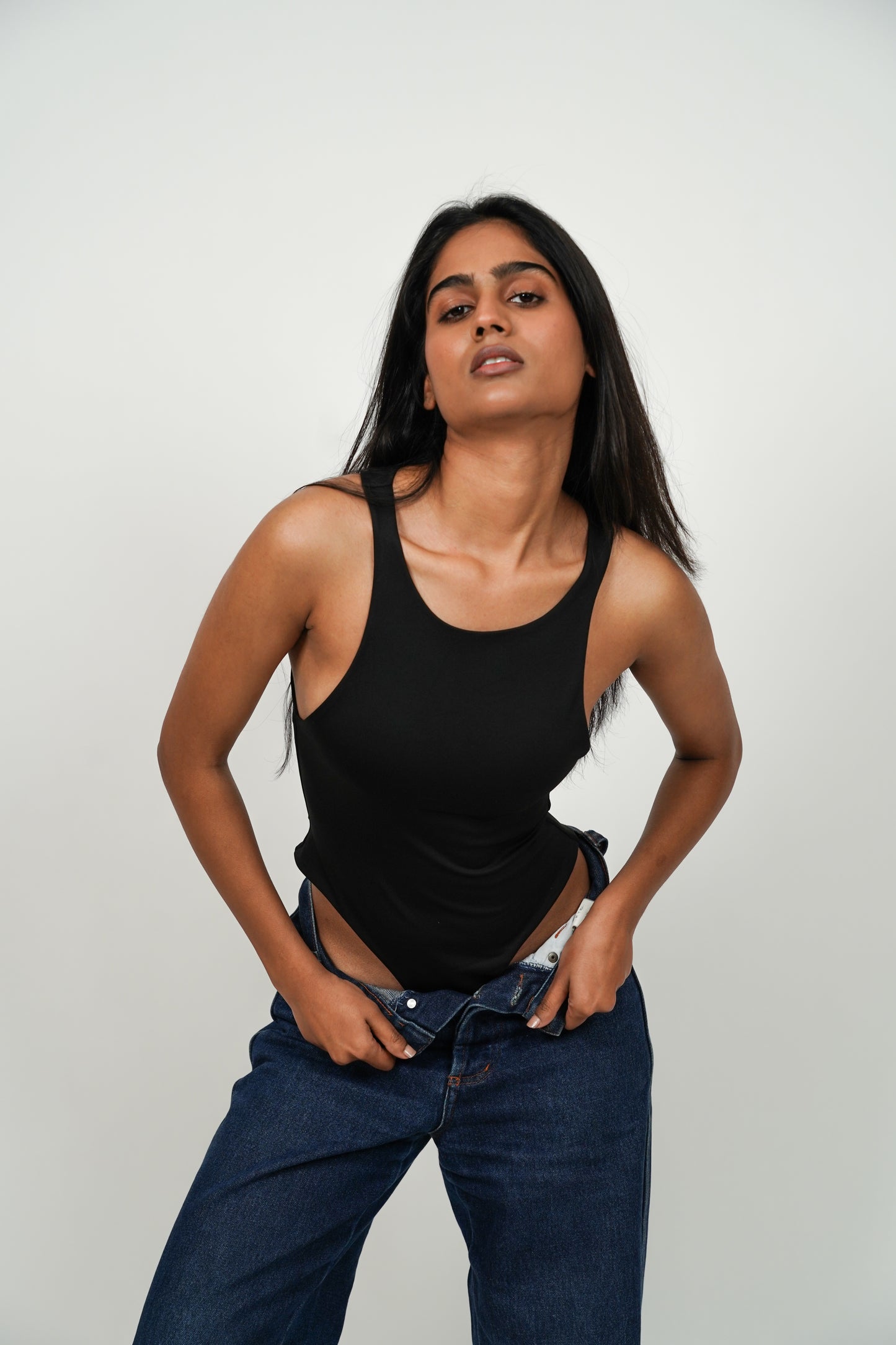 Round Neck Butter Bodysuit Sleeveless : Black