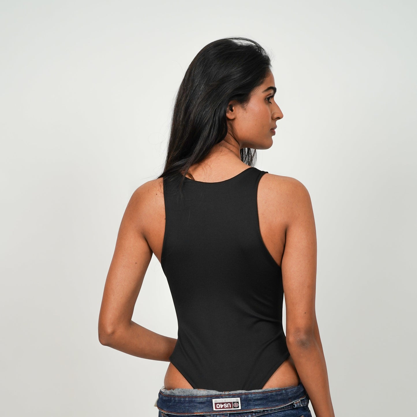 Round Neck Butter Bodysuit Sleeveless : Black