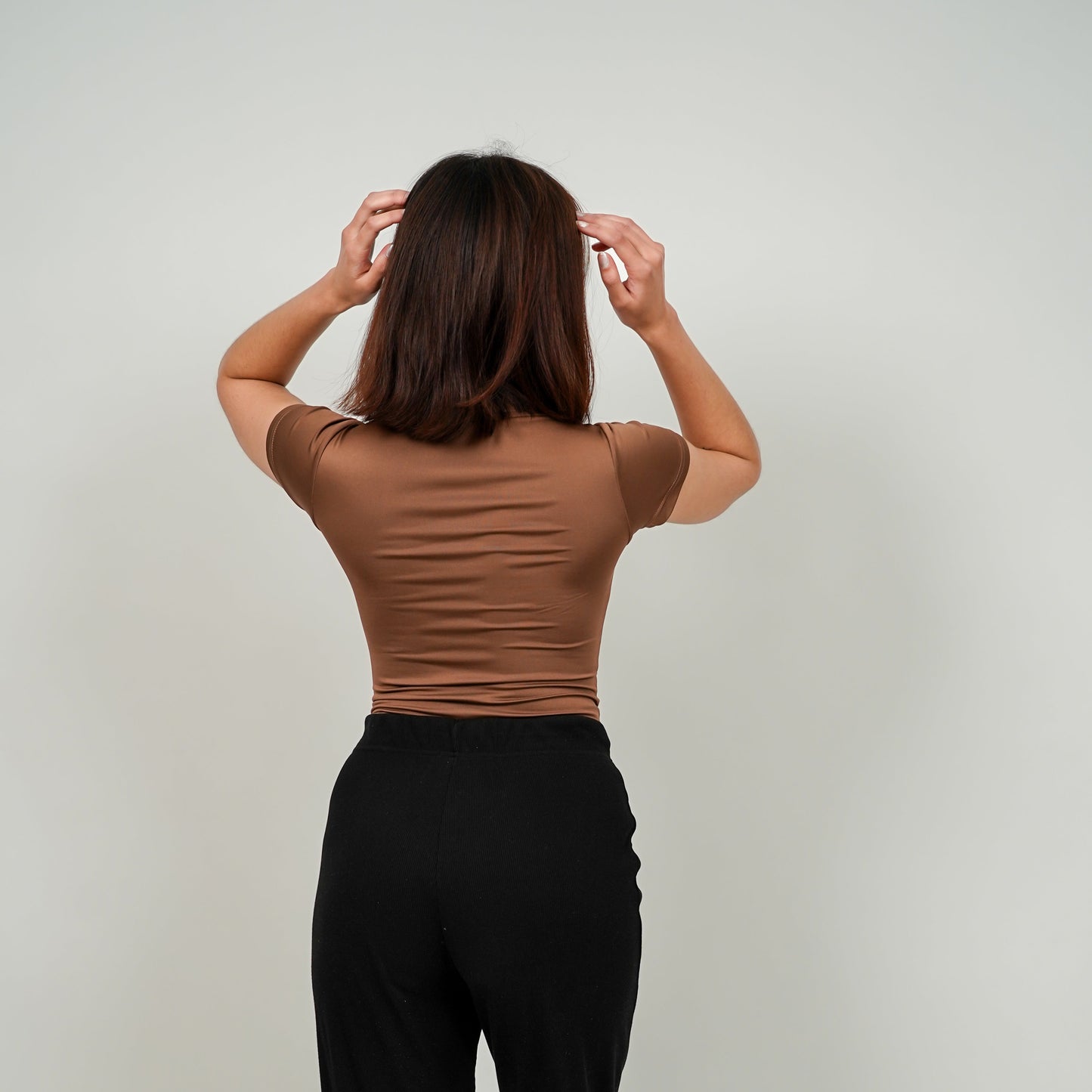 Scoop Neck Butter Bodysuit Half Sleeves : Brown