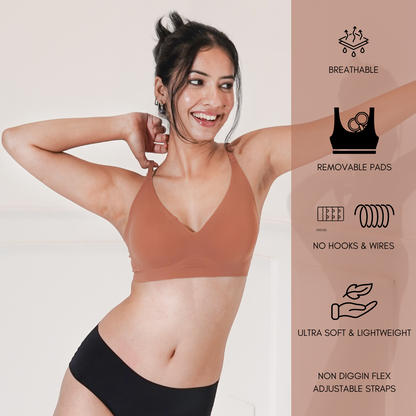 Seamless Wireless Removable Pads Bra Tan